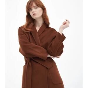 Quaint Dion Dulama Quantas Wool Cashmere Coat Brown 34 Pockets Wrap Closure Robe